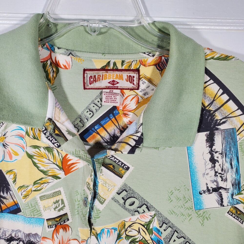 Vintage Caribbean Joe All Over Print Polo Shirt 2x Tropical Postcard Map Y2K 90s - Picture 3 of 5